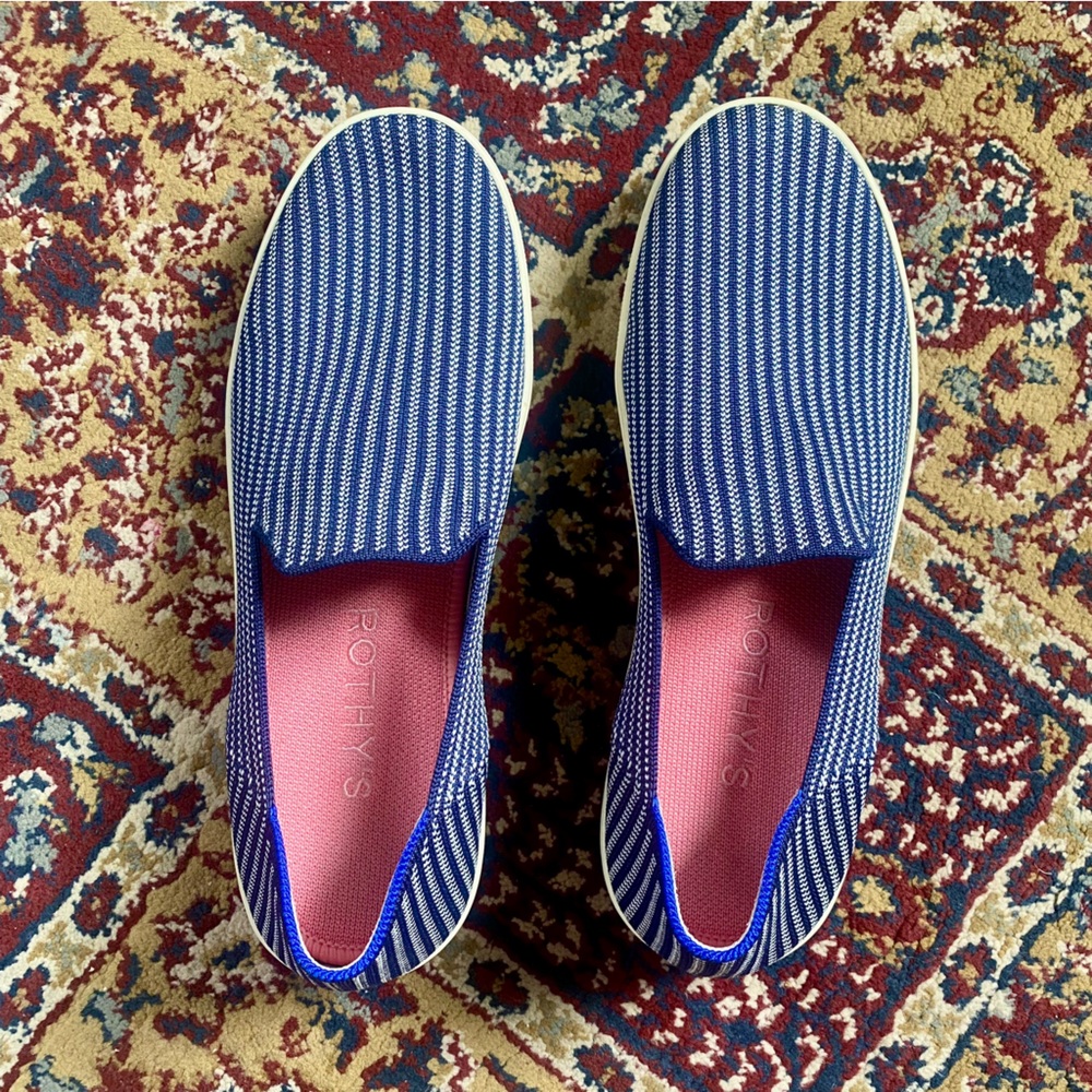 Rothy's Navy and White Striped Sneakers